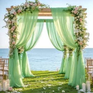 Sage Green Chiffon Background Curtains Wedding Tablecloths and Draperies Wedding Arch Party Decorations Chair Decorations