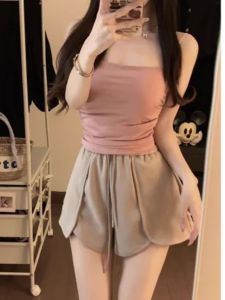 Áo Retro Phong Cách Quần Short Nữ Mùa Hè Nhẹ 2024 Thời Trang Mới Giảm Béo Quần Ống Rộng Polyester Chất Liệu Spandex