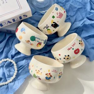 Tall Ice Cream Yogurt Bowl Cute Hand-Held Ceramic Salad Bowl Pudding Dessert Bowl