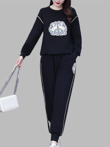 New Chinese Style Embroidered Loose Casual Two-Piece Set Autumn 2025 plus Size Fashion Ensemble round Neck Long Sleeve