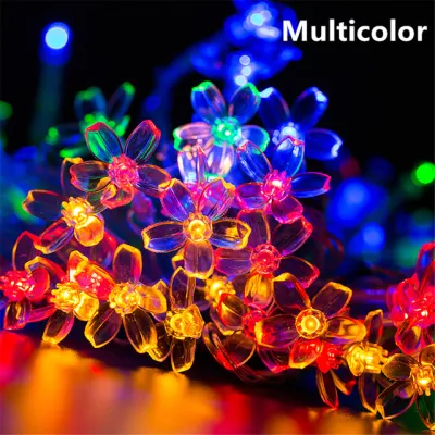 Cherry Blossom Flower Garland Lamp USB Operated LED String Fairy Lights Crystal Flowers Indoor Wedding Christmas Decors