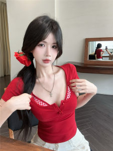 GUZILIAN | Summer New Pure Desire Short Sleeve T-Shirt Bra Top Unique Beautiful Strap Vest Women Inner Wear Sleeveless Top Two Piece Set