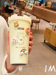 Ly Giữ Nhiệt Bình Đựng Nước 500ml AK Cute Dễ Thương Có Ống Hút Cốc Giữ Nhiệt Cầm Tay Tặng Kèm Sticker Tiện Dụng Bền Đẹp