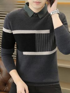 HENGYUANXIANG | Hengyuanxiang Mens Thickened Knitted Sweater Winter Fashion Casual Loose Fit Stripe Pattern Warm Top Shirt Design Hoodie