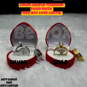 BEST SELLER !! Cincin Couple Pernikahan/Tunangan dapat 2pcs dan FREE BOX Cincin titanium  pasir zikron silver dan gold mata satu {bisa bayar ditempat}