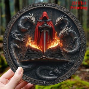 CIFbuy | Retro Aluminum Metal Wall Art - 8x8in Round Book Sign W/ Red Hat Figure for Home Office Kitchen Gift