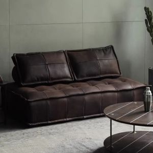 Nordic Style Genuine Leather Module Sofa Design Mont Blanc Top Layer Cowhide Middle-Aged Style Small Apartment Weathered Sofa