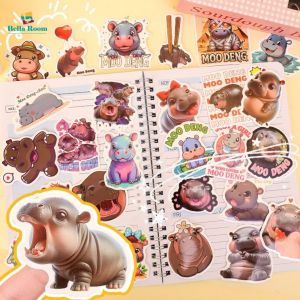 50Pcs Moo Deng Stickers Cartoon Luggage Laptop Guitar Scrapbook Decor Animal Sticker Waterproof Baby Hippo Hippopotamus Stickers