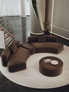 Brown Semi-Circular Sofa Luxury Style Fabric Couch for Business Break Area Beauty Salon Hotel Lobby Reception Area Office Rest Zone