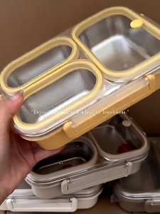 Bento Box 2/3/4 Grid Stainless Steel Rectangle Lunch Box Multiple Compartment Storage Food Storage Container Bento Picnic Bekas Makanan便當盒