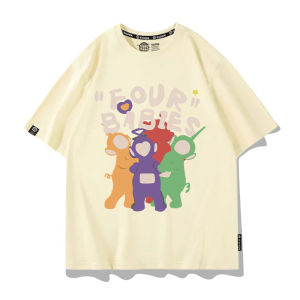 เสื้อยืดแขนสั้นผ้าฝ้ายลายการ์ตูนสำหรับเด็กชาย ทรงหลวม ระบายอากาศได้ดี เสื้อผ้าแฟชั่นฤดูร้อนสำหรับพี่น้องและเพื่อนๆ