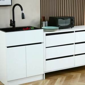 Kitchen Sink Basin Kitchen Cabinet Vegetable Washing Basin Kitchen Cabinet Table Kitchen Countertop Freestanding Integrated Sink Single Bowl Honeycomb Aluminum