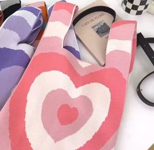 กระเป๋าถือลําลอง ผ้าถัก ลายสก๊อต แฮนด์เมดpimshing