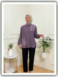 Kemeja Wanita Bunga Akar Kehidupan Bordir Oversize Style Korean Trendy Remaja & Dewasa // Outfit Kemeja Bunga FREE ONGKIR