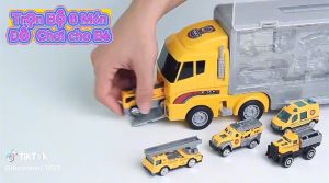 Đồ chơi Xe tải nhiều ngăn 6 trong 1 kèm 6 ô tô sắt đồ chơi ô tô cho bé trai