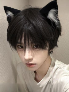 Mens Short Hair Wig Natural Simulation Daily Use Black Universal Cosplay Anime Style Full Head Cover for Young Men