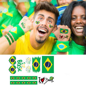 ธงบราซิล 6 ฟุตบอลซูเปอร์โบวล์คาร์นิวัลสติ๊กเกอร์รอยสักกีฬาเกมปาร์ตี้สติกเกอร์รอยสักชั่วคราวสำหรับผู้ชายและผู้หญิง
