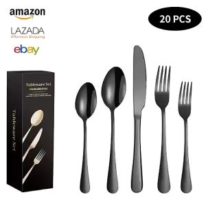 Bộ Set Dao Muỗng Nĩa Cao Cấp FLATWARE LUXURY GOLDEN (20PCS BOX) - WorldMart