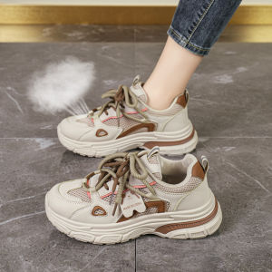 Leather Surface Sport Shoes Womens Large Size 4142 Versatile Anti-slip Soft Bottom Dad Shoes Spring New Style Casual Fashion