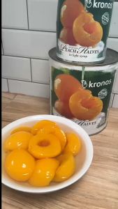 ลูกพีชในน้ำเชื่อม บรรจุกระป๋อง Peach in syrup ใช้ในเมนูเครื่องดื่ม เบเกอรี่เมนูต่างๆ หอม อร่อย"