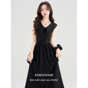 Elegant Black French Vintage Style Off-Shoulder A-Line Dress Slimming Waistline Half-Mouth Fairy Summer New Arrival Womens Dress
