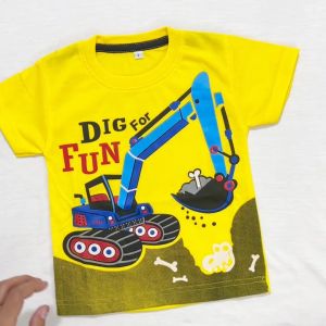 Baju Kaos Setelan Harian Anak Laki-laki Distro Gambar Excavator Keren Import Umur 1-10 Tahun