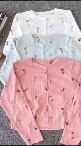 BYE LOVELY - CARDIGAN CROP RAJUT MOTIF BUNGA LENGAN PANJANG BAHAN WAFFLE PREMIUM / CARDIGAN RAJUT KOREAN STYLE / ATASAN WANITA / CARDIGAN RAJUT CROP KNIT KUALITAS PREMIUM