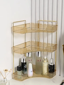 Gold Metal Rod Clear Cosmetic RackMulti-layer Skincare Display Holder forVanity Desk