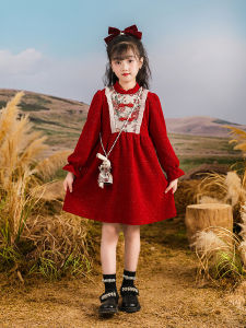 ชุดเดรสเด็กผู้หญิงสีแดง ชุดเจ้าหญิง ชุดเดรสฤดูใบไม้ร่วง/ฤดูหนาว ชุดเดรสแฟชั่น ชุดเดรสสำหรับเด็ก ชุดเดรสสำหรับเด็กผู้หญิง