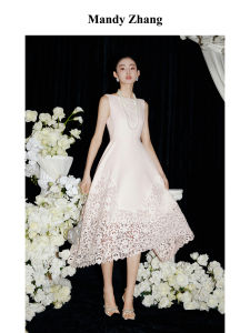 Elegant Strapless Sleeveless Lace-embellished Summer Dress