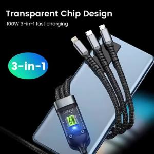 3 In 1 USB-Type C 100W Fast Charging USB A Type-C Data Cable For Samsung S24 Xiaomi Huawei Android USB C Data Transfer Cord