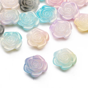 20ชิ้น19มม. อะคริลิคโกลด์แบบไล่ระดับสีทองลูกปัดดอกไม้สีสันสดใสสำหรับเครื่องประดับสร้อยข้อมือทำ DIY พวงกุญแจพวงกุญแจโทรศัพท์