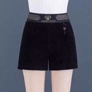 Quần Short Lông Mèo Cạp Cao Cho Nữ Mùa Thu Đông Quần Dài Ống Rộng Thường Ngày Cho Phụ Nữ Trung Niên Mặc Ngoài Trời