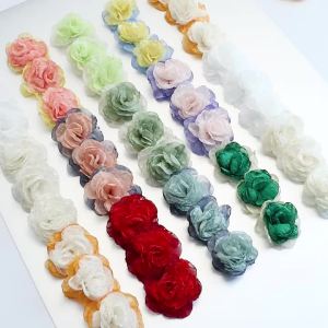 5/10PCS 4cm Color Mini Chiffon Fabric Flower For Wedding Invitation Artificial Flowers For Dress Decoration Sewing Accessories