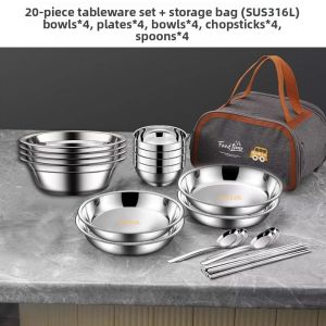 Food Grade Stainless Steel Outdoor Camping Portable Bowl Cutlery Set Dining Utensils Ice Crack Pattern Ancient Glass Making Process