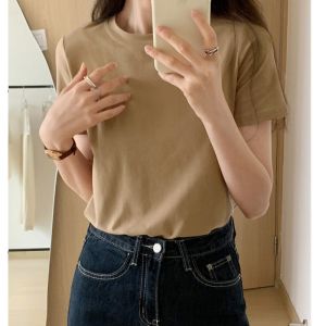 Trắng Hữu Cơ Áo Thun Cotton Nữ Mùa Hè Liền Mạch Cổ Tròn Tay Ngắn Áo Sơ Mi Công Sở Dáng Rộng Đế Cotton Áo Sơ Mi