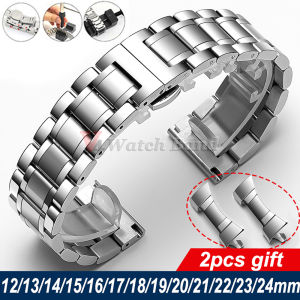 Curved End Universal Strap 12/13/14/15/16/17/18/19/20/21/22/23/24mm Solid Stainless Steel Watch Bands for Tissot Butterfly Clasp