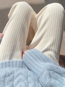 กางเกงขากว้างเอวสูงไซส์ใหญ่สำหรับผู้หญิง กางเกงขายาวทรงหลวมสบายๆ ผ้าขนแกะ ทรงเข้ารูป ทรงหลวม ทรงลำลอง ฤดูใบไม้ร่วง/ฤดูหนาว