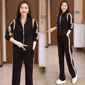 HUAXUNRAN | Bộ Đồ Thể Thao 2 Mảnh Dày và Có Lông Cừu Thêm Ấm cho Phụ Nữ Già