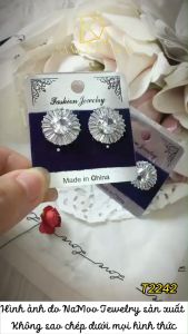 Bông Tai Trang Sức Thời Trang T2242 Mạ Bạc Mặt Tròn Đính Đá Bền