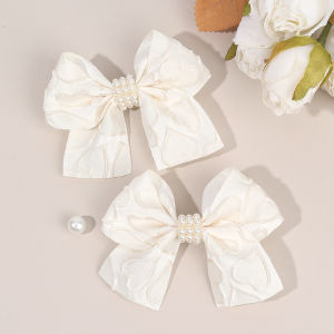 2Pcs Trendy Heart Hair Clips Sweet Cute Pearls Stain Ribbon Bow Hairpin For Girls Kid School Daily Headwear Headdress Accesories