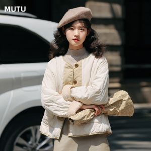 MUTU | Mutebu Womens Loose Lamb Fur Cotton Jacket Quilted Two-Sided Wear Winter Coat Korean Style Round Neck Long Sleeve Polyester
