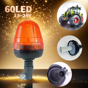 60 LED Amber Truck Car Tractor Warning Light 12V 24V Flexible Emergency Strobe Flashing Beacon Rotating Signal Lamp for Vehicle