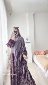 Uniwafda Gamis Muslim Syari Motif Jumbo Set Khimar Ceruty Babydoll Hairin 2