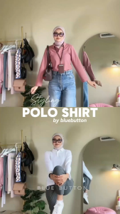 BLUEBUTTON Polo Shirt Wanita Lengan Panjang Dusty Rose