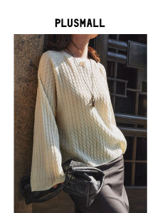 100 Pure Wool Soft Heavy Texture Knit Crewneck Sweater
