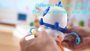 【S.mart】6-in-1 Rocket Teether Toy: Wind-Up Auto Rotate 4 Changeable Faces & Textured Pull Cords for 18+ Months Baby