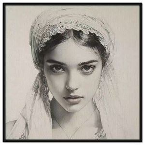 Tranh chân dung chì thiếu nữ đẹp.Tranh treo tườngdán tường trang trí nội thất.CGI-1312