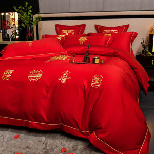Red Wedding Bedroom Luxury Bedding Set