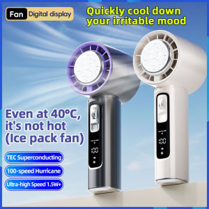Mini digital display fan semiconductor Refrigeration Handheld Fan | 100 Speed Gears 6000mAh Rechargeable Turbo Airflow | Ice - Cool Portable Fan for Outdoor/Travel